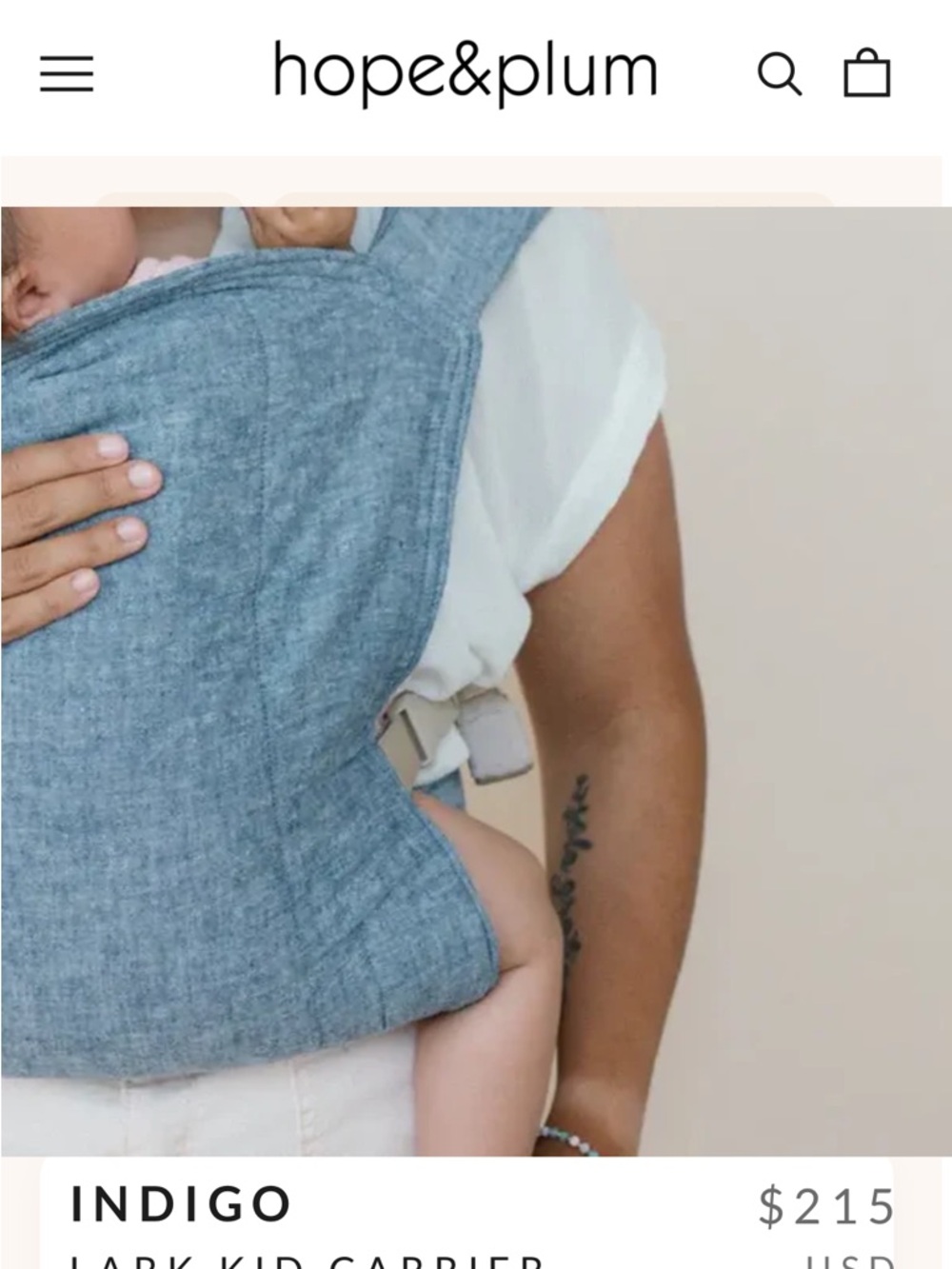 Hope and Plum Lark Kid Carrier - Indigo Short Size NWOT